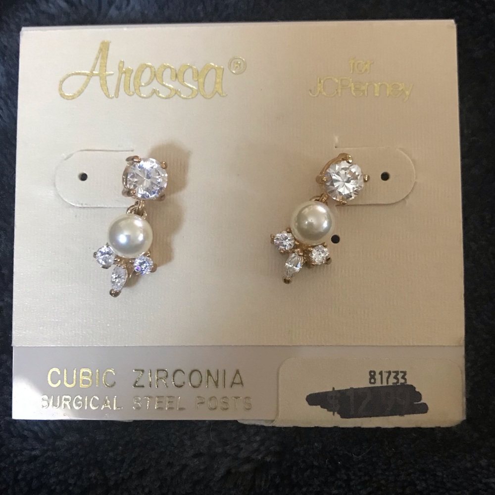 Vintage Aressa Cubic Zirconia/Faux Pearl Earrings
